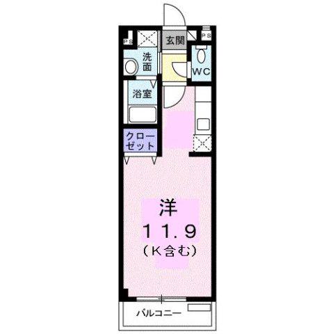 グリーンヴィラ A 1K(ワンルーム/2階)の間取り写真