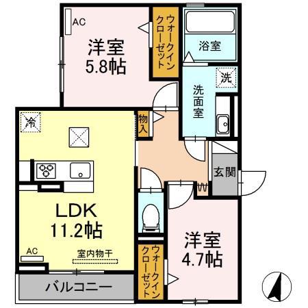 CASAウエスト(2LDK/1階)の間取り写真
