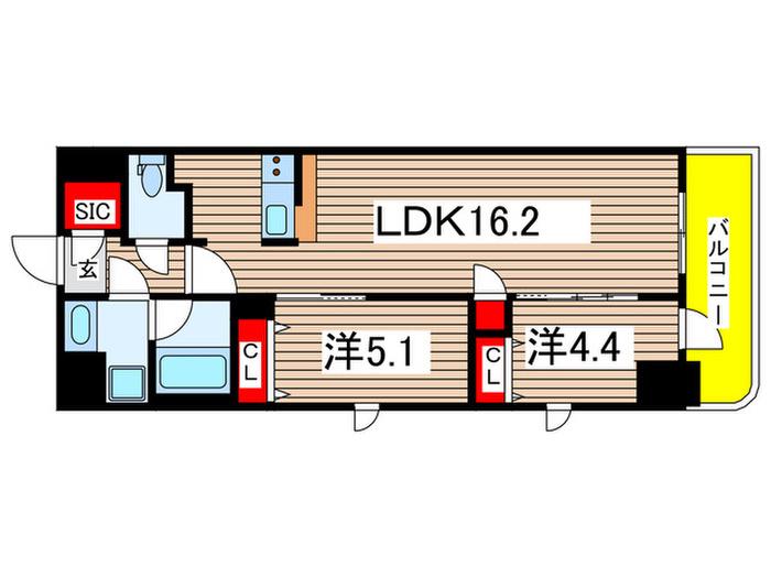 グランカーサ両国ヴェルデ(2LDK/7階)の間取り写真