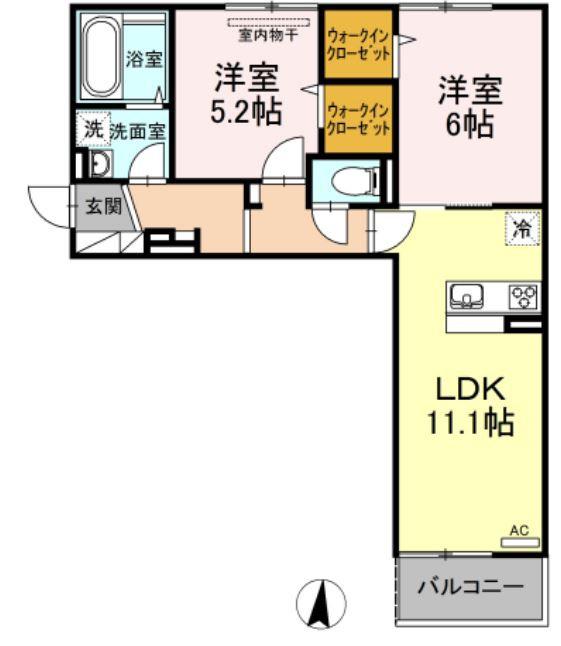 パームツリーB(2LDK/2階)の間取り写真