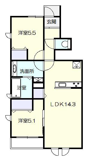 ブランソレイユ ノース(2LDK/1階)の間取り写真