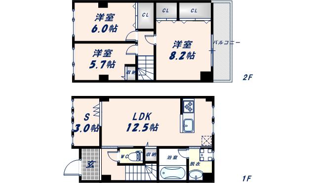 イーストリッツ巽(3SLDK/1階)の間取り写真