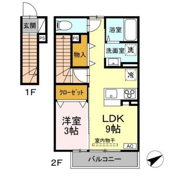 上石田2丁目PJ(1LDK/2階)の間取り写真