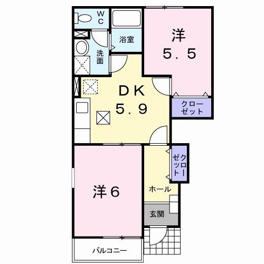 ソレアード中曽根D(2DK/1階)の間取り写真