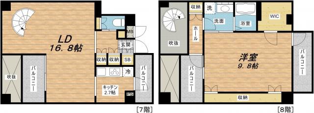 FLAT INN UESHIO(1LDK/7階)の間取り写真