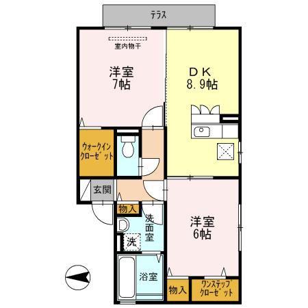 D-ROOM美田(2DK/1階)の間取り写真