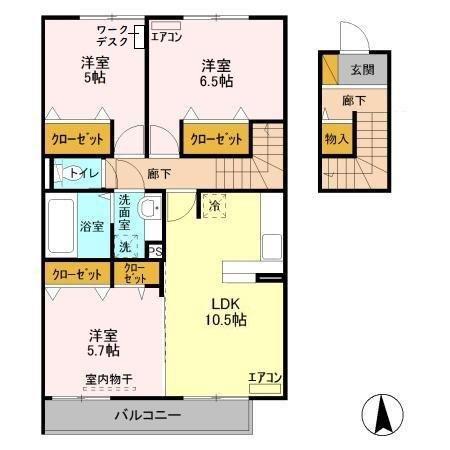 イーグレット C棟(3LDK/2階)の間取り写真