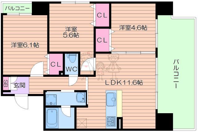 サンファボーレ北田辺(2SLDK/3階)の間取り写真