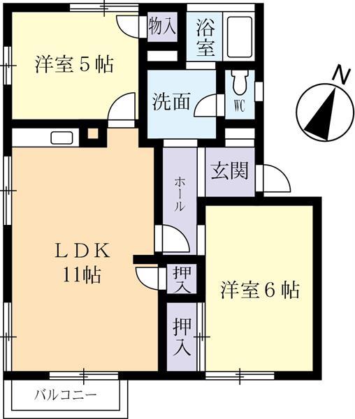 ファンタブル二の宮H(2LDK/1階)の間取り写真