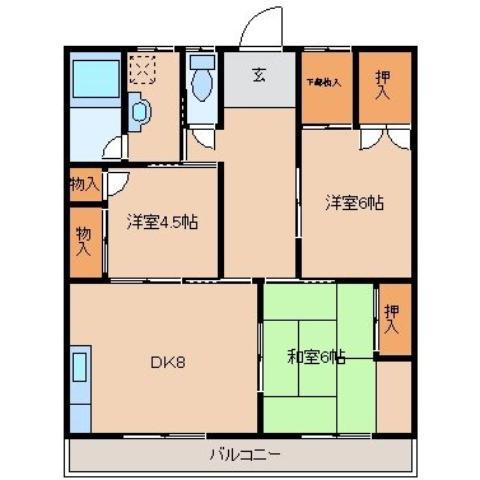 豊川グリーンハイツII(3DK/2階)の間取り写真
