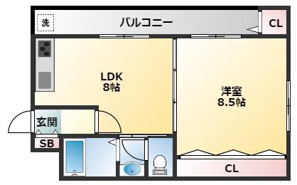 縁ビル(1LDK/3階)の間取り写真