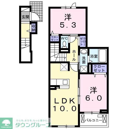 ウィステリア 壱(2LDK/2階)の間取り写真