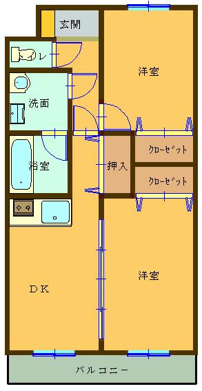アヴェニール(2DK/1階)の間取り写真