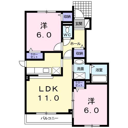 プレッソ アビタシオン(2LDK/1階)の間取り写真