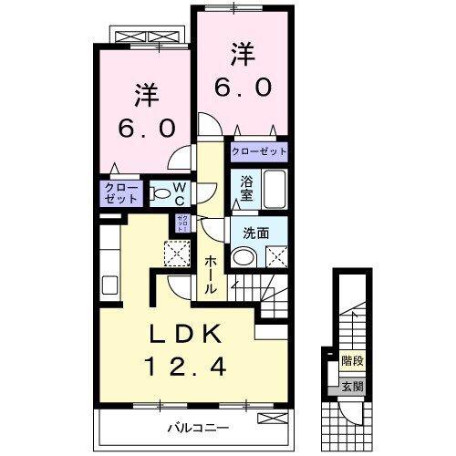プティヴェルジェC棟(2LDK/2階)の間取り写真