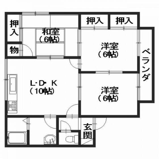 エステート江川B棟(3LDK/2階)の間取り写真