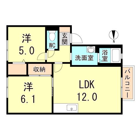 フォーレスイン西島A・B(2LDK/2階)の間取り写真