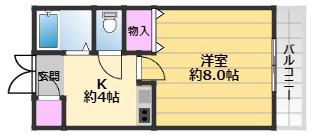 ヒガシハウス北町(1K/6階)の間取り写真