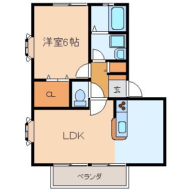 ジャルダン A(1LDK/1階)の間取り写真