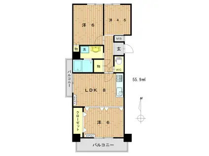 サンロイヤル大宮(3LDK/6階)の間取り写真