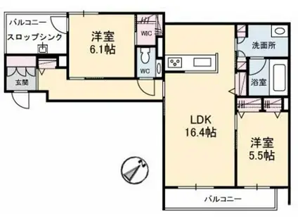岡山県倉敷市 3階建 築3年(2LDK/3階)の間取り写真