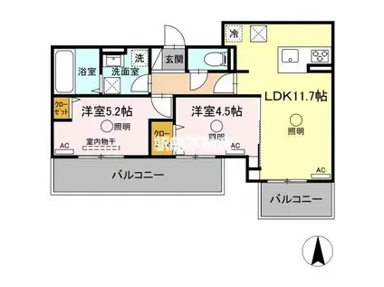 ルピナスシーサイド E棟(2LDK/2階)の間取り写真