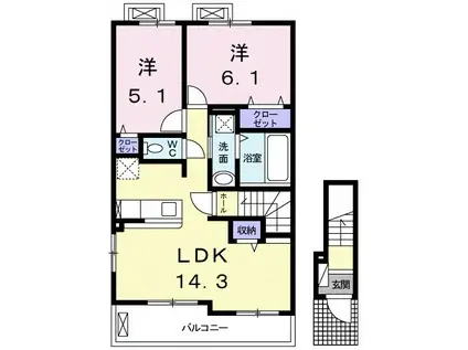 クロッシング・ヴィラージュIII(2LDK/2階)の間取り写真