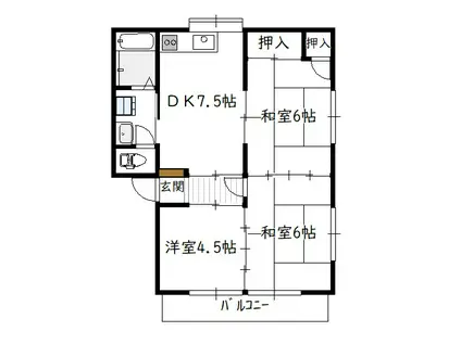 SKハウスB棟(3DK/1階)の間取り写真