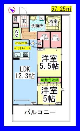 AF ペット共生・ベルフォレ(2LDK/3階)の間取り写真