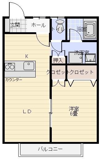 DIタウン末広D(1LDK/2階)の間取り写真