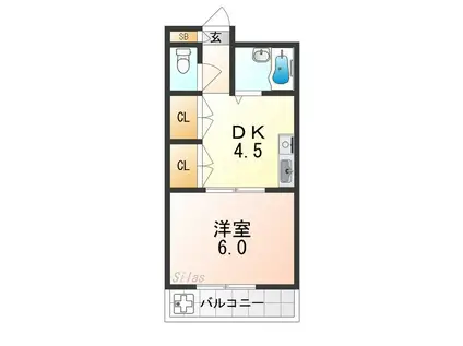 マツダ21天美(1DK/2階)の間取り写真