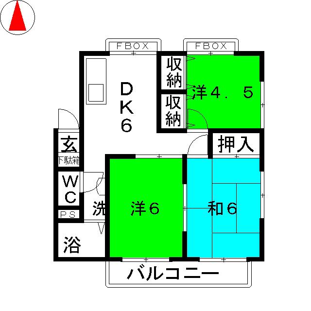 第2エステート石井A棟(3DK/2階)の間取り写真