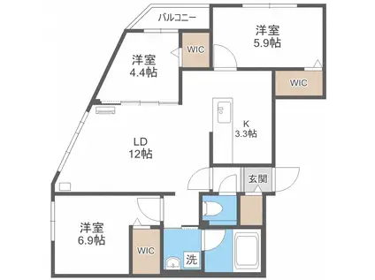 ビッグレジデンス旭ヶ丘(3LDK/5階)の間取り写真