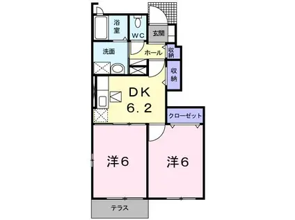 サンヒルズ城南B(2DK/1階)の間取り写真