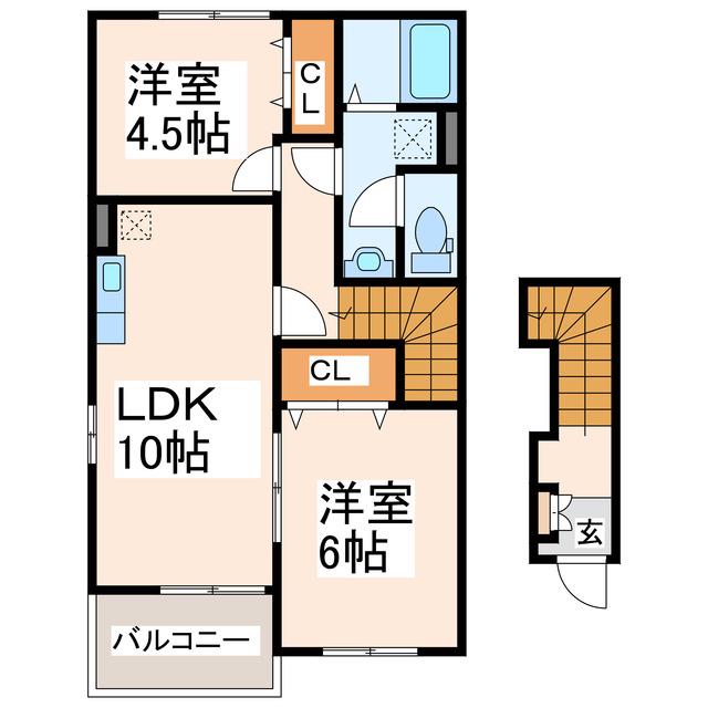 アップヴィレッジA(2LDK/2階)の間取り写真