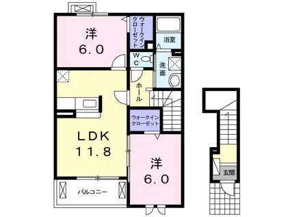 ルミエール 日野 I(2LDK/2階)の間取り写真