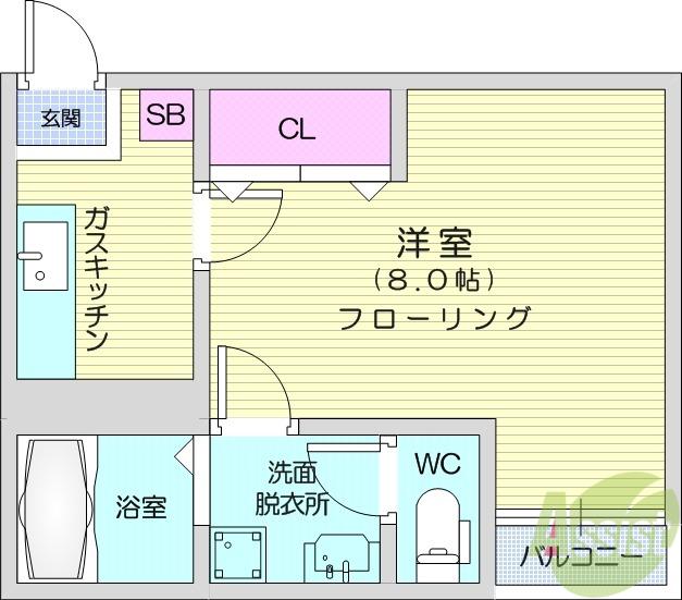 クレフラスト愛宕橋A(1K/1階)の間取り写真