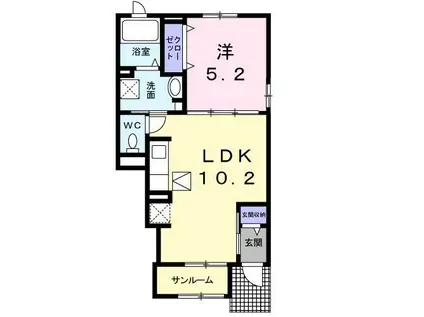 ニュークレストールV(1LDK/1階)の間取り写真