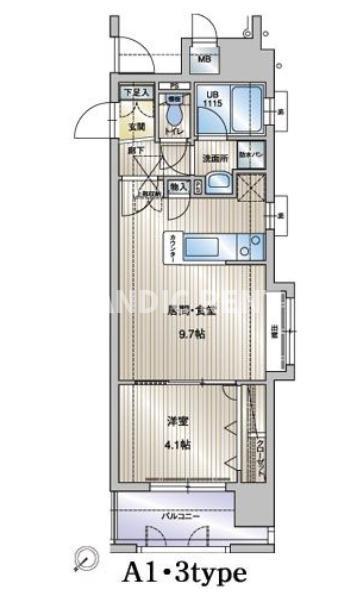 アクタス博多ステーションタワー(1LDK/9階)の間取り写真