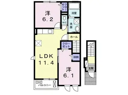 パインフォレストIIグロウ(2LDK/2階)の間取り写真