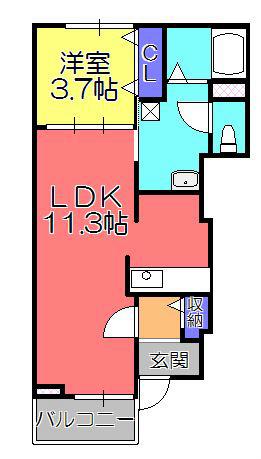 ノール・アンソレイエSSSS(1LDK/1階)の間取り写真