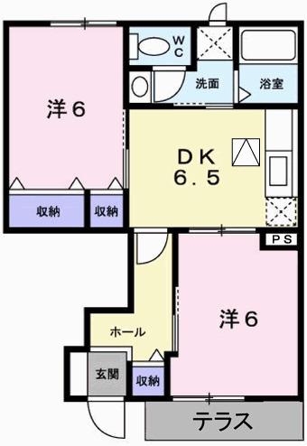 フリューリンク(2DK/1階)の間取り写真