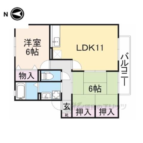 サニーハイツ・学園中(2LDK/1階)の間取り写真