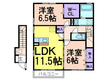 ライネスハイム B(2LDK/2階)の間取り写真