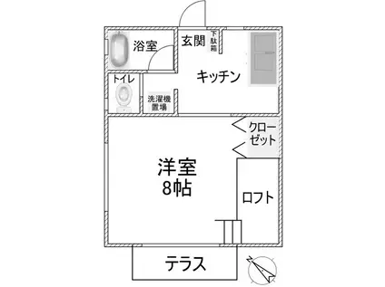 ドミールFUKAGAWA II(1K/1階)の間取り写真