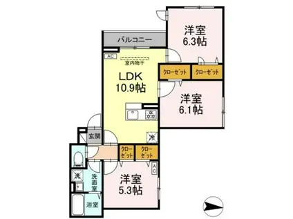 アンソレイエII(3LDK/2階)の間取り写真