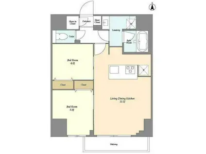 クラリティア西日暮里(2LDK/15階)の間取り写真