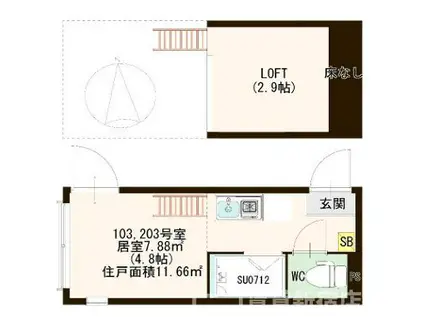 ハーモニーテラス赤羽(ワンルーム/2階)の間取り写真