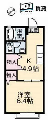 ディアスKIKI A棟(1DK/1階)の間取り写真