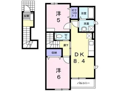 ウェルシーKII(2DK/2階)の間取り写真